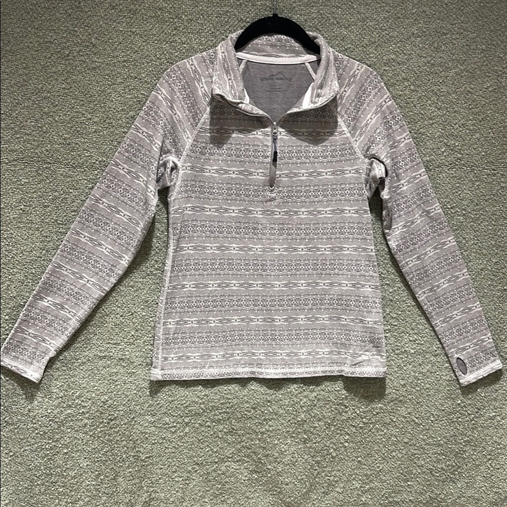Eddie Bauer Gray Aztec Print Fitted Half Zip Pullover